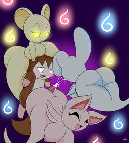 anthro big_butt bodily_fluids boob_hat breasts butt cum erection female genital_fluids genitals group hot_dogging male male/female nipples nude penis sex kirbot12 amiko kimiko mimiko domestic_cat felid feline felis ghost lagomorph leporid mammal mouse murid murine rabbit rodent spirit