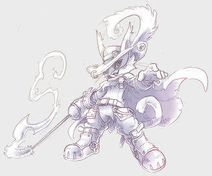 anthro belt boots cape clothing feather_hat footwear gloves handwear hat headgear headwear male melee_weapon rapier shoes smile solo sword weapon naoren bandai_namco digimon digimon_liberator digimon_(species) felid feline mammal nyabootmon hi_res