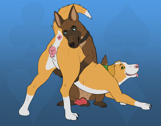 admiring anatomically_correct anatomically_correct_genitalia anatomically_correct_penis anatomically_correct_vulva animal_genitalia animal_penis animal_vulva anus ass_up balls bandanna_scarf bodily_fluids butt canine_genitalia canine_penis canine_vulva collar duo facial_scar female female_feral feral floppy_ears genital_fluids genitals hug male male/female male_feral penis precum presenting presenting_hindquarters raised_tail scar sheath simple_background tail tail_anus tongue tongue_out vulva twistedewe ako_(maklykan) iva_(maklykan) bird_dog canid canine canis domestic_dog german_shepherd golden_retriever herding_dog hunting_dog malinois_dog mammal pastoral_dog retriever sheepdog hi_res