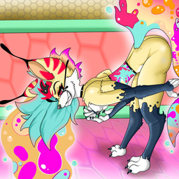 4_arms antennae_(anatomy) anthro areola bent_over breasts butt feet female fur hair looking_at_viewer multi_arm multi_limb narrowed_eyes nipples nude seductive smile solo standing tail teeth toes evilthabad hellaverse helluva_boss mythology queen_bee-lzebub_(helluva_boss) arthropod canid canid_demon canine demon fox hellhound hybrid insect mammal mythological_canine mythological_creature 1:1 digital_media_(artwork) hi_res
