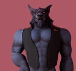 anthro clothed clothing ear_piercing facial_piercing fur grey_body grey_fur looking_at_viewer male male_anthro nose_piercing nose_ring piercing red_eyes ring_piercing smile solo teeth topwear vest perromalo blizzard_entertainment warcraft ygor canid mammal werecanid werecreature worgen 2024 3d_(artwork) digital_media_(artwork) half-length_portrait hi_res portrait