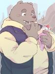 anthro blush clothing dessert eating food hoodie humanoid_hands ice_cream male overweight overweight_anthro overweight_male solo topwear dv-ch bear mammal 2019 hi_res