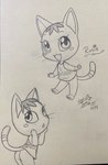 2024 absurd_res animal_crossing anthro butt chibi clothing domestic_cat dress english_text felid feline felis female greyscale hi_res mammal monochrome nekostar nintendo noseless open_mouth rosie_(animal_crossing) signature simple_background solo text traditional_media_(artwork) white_background