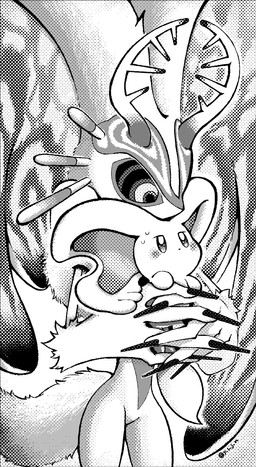 ambiguous_gender anthro antlers big_ears biped bipedal_feral black_sclera blush blush_stickers bodily_fluids carrying_another chest_tuft countershade_torso countershading digitigrade dipstick_tail duo eye_contact feral fingernails fluffy fluffy_tail head_wings holding_another horn hug huge_wings hugging_another looking_at_another markings mouthless multicolored_eyes nails neck_tuft notched_ear pupils semi-anthro size_difference sweat sweatdrop tail tail_markings three-quarter_view tuft unusual_wing_placement wings y_l_j_n kirby_(series) kirby_and_the_forgotten_land nintendo elfilin fecto_elfilis alien chinchilla chinchillid mammal rodent starling_(kirby) 2023 digital_drawing_(artwork) digital_media_(artwork) greyscale hi_res japanese_description monochrome portrait three-quarter_portrait male_(lore)