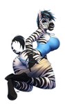 anthro big_breasts big_butt black_body black_fur black_hair blue_eyes blue_hair blue_jewelry blue_nails bottomwear bra bracelet breasts butt clothed clothing colored_nails ear_piercing eyebrow_piercing facial_piercing female fur hair hooves jewelry kneeling looking_at_viewer looking_back looking_back_at_viewer nails necklace nose_piercing piercing shorts simple_background smile solo stripes tail thick_thighs underwear undressing white_background white_body white_fur wide_hips taurusart lazulie_(beard_of_socrates) equid equine mammal zebra 2024 absurd_res hi_res