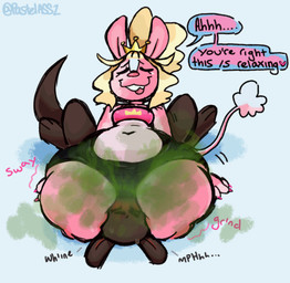 ambiguous_gender anthro crown duo facesitting fart fart_cloud fart_fetish farting_on_another female female/ambiguous headgear looking_pleasured sitting_on_another tail thick_thighs pastelassz effie_the_skunk hybrid lagomorph leporid mammal mephitid rabbit skunk absurd_res hi_res