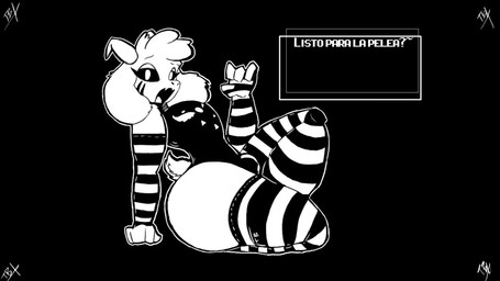 anthro arm_warmers armwear black_background black_eyes bulge clothing femboy floppy_ears footwear fur hair horn legwear long_socks male pattern_clothing pattern_footwear pattern_legwear pattern_socks pupils scut_tail short_tail simple_background socks solo striped_clothing striped_footwear striped_socks stripes tail text white_body white_fur white_hair white_pupils lunnybunny19 undertale undertale_(series) asriel_dreemurr bovid caprine goat mammal 16:9 monochrome spanish_text widescreen