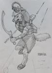 angry anthro armor arrow_(weapon) bottomwear bracers clothing dodging egyptian egyptian_clothing egyptian_headdress fangs footwear headdress headgear headwear khopesh male melee_weapon nemes_(clothing) ranged_weapon reed_sandals running sandals scalemail shendyt shield shirt shoes sickle_sword simple_background skirt solo sword teeth topwear tunic uraeus weapon biological canid canine canis mammal wolf 2014 hi_res shaded sketch