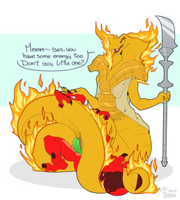 anthro armor cloacal cloacal_penetration coiling duo female genitals gold_(metal) gold_armor gold_body gold_scales green_penis headpat male male/female melee_weapon penetration penile penile_penetration penis penis_in_cloaca polearm power_drain powering_up red_body red_skin scales scepter sex spikes tail tail_coil tattoo text weapon bere_dolly_art lego ninjago aspheera_(ninjago) rebal_(malicious) lizard pyro_viper_(ninjago) reptile scalie serpentine_(ninjago) absurd_res english_text hi_res