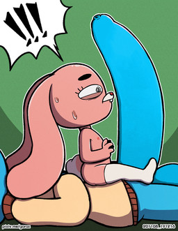anthro balls big_balls big_ears big_penis blue_balls blue_body blue_penis bodily_fluids bottomless bottomless_male clothed clothing duo erection exclamation_point female flat_chested foreskin genitals huge_balls huge_penis humanoid_genitalia humanoid_penis hyper hyper_genitalia hyper_penis imminent_sex it'll_never_fit legwear loli long_penis lying male male/female mostly_nude nervous nipples penis penis_bigger_than_body penis_bigger_than_torso pink_body sitting small_but_hung straddling surprised sweat thick_penis thigh_highs thigh_highs_only unretracted_foreskin young young_anthro young_but_hung young_focus garabatoz third-party_edit cartoon_network the_amazing_world_of_gumball anais_watterson gumball_watterson domestic_cat felid feline felis lagomorph leporid mammal rabbit 2022 hi_res brother_(lore) brother_and_sister_(lore) incest_(lore) sibling_(lore) sister_(lore)