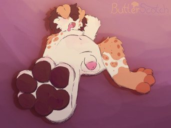 anthro bangs blush bodily_fluids cheek_tuft covered_eyes drooling facial_tuft fangs feet flaccid floppy_ears fluffy foot_fetish foot_focus fur genitals hand_behind_head hindpaw male multicolored_body multicolored_fur pawpads paws penis saliva sleeping slightly_chubby small_penis solo spread_toes stretching teeth toes tuft white_body white_fur bwuhterscotch scotch_(bwuhterscotch) canid canine canis domestic_dog herding_dog mammal old_english_sheepdog pastoral_dog sheepdog hi_res