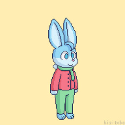 anthro belly big_belly blue_body blue_eyes huge_belly inflation simple_background solo spherical_inflation yellow_background kizitoba lagomorph leporid mammal rabbit 1:1 2021 animated digital_media_(artwork) pixel_(artwork) pixel_animation
