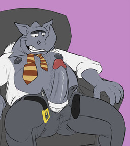 4_fingers anthro belly belly_hair belt belt_buckle big_belly big_penis biped black_eyes body_hair bottomwear buckle butt butt_from_the_front chair chest_hair clenched_teeth clothed clothing denim denim_bottomwear denim_clothing ears_outwards erect_nipples erection eyebrows facial_horn fingers foreskin furniture genitals glans glistening glistening_genitalia glistening_penis grey_body grey_bottomwear grey_clothing grey_jeans grey_pants grey_skin half-closed_eyes horn humanoid_genitalia humanoid_hands humanoid_penis jeans looking_down looking_down_at_genitalia looking_down_at_penis male musclegut muscular narrowed_eyes necktie nipples nose_horn on_chair open_belt open_clothing open_mouth open_shirt open_smile open_topwear pants pattern_necktie pecs penis pink_foreskin pivoted_ears presenting presenting_penis shirt sitting sitting_on_chair slightly_chubby slightly_chubby_anthro slightly_chubby_male smile solo striped_necktie teeth toothy_grin topwear unbuckled_pants underwear unibrow unzipped unzipped_pants white_clothing white_sclera white_shirt white_topwear zipper unknown_artist flying_rhino_junior_high nelvana principal_mulligan mammal rhinoceros colored digital_drawing_(artwork) digital_media_(artwork) flat_colors hi_res sketch