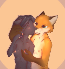 anthro black_body black_fur blush breasts duo eyes_closed female female_anthro fur hair interspecies kissing long_hair male male/female male_anthro nipple_fetish nipple_pinch nipple_play nipples nude nude_anthro nude_female nude_male pawpads pinch skinny small_breasts standing three-quarter_view whiskers cdt2s snowflake_(cdt2s) canid canine domestic_cat felid feline felis fox mammal red_fox true_fox digital_media_(artwork) digital_painting_(artwork) hi_res painting_(artwork) warm_colors