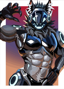 5_fingers abs anthro armpit_tuft big_muscles black_body body_hair border claws cybernetics empty_eyes finger_claws fingers front_view fur gradient_background grey_body grey_fur hand_on_hip happy happy_trail inner_ear_fluff looking_at_viewer machine male multicolored_body multicolored_fur muscular muscular_anthro muscular_male navel nude open_mouth open_smile pecs protogen_visor screen screen_face simple_background smile solo standing tuft white_body white_border white_eyes white_fur a9td cyborg protogen 2025 cel_shading digital_drawing_(artwork) digital_media_(artwork) half-length_portrait hi_res portrait shaded