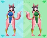 accessory anthro belt clothed clothing duo female gem gold_(metal) gold_jewelry headband jewelry redesign skimpy text diamond_grenadier archie_comics sega sonic_the_hedgehog_(archie) sonic_the_hedgehog_(comics) sonic_the_hedgehog_(series) leeta_wolf lyco_wolf canid canine canis mammal wolf absurd_res character_name hi_res sibling_(lore) twins_(lore)