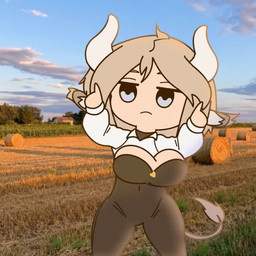 big_breasts black_bodysuit black_clothing black_skinsuit bodysuit bouncing_breasts breasts brown_hair chibi cleavage clothed clothing day female grass hair half-closed_eyes hay hay_bale horn looking_at_viewer music narrowed_eyes not_furry outside photo_background plant raised_arms short_hair skinsuit sky solo tail tail_motion tail_tuft tailwag tight_clothing tuft white_horn randomtanstudio lonely_lonely_(meme) molly_(randomtanstudio) animal_humanoid bovid bovid_humanoid bovine bovine_humanoid cattle_humanoid humanoid mammal mammal_humanoid 1:1 animated long_playtime meme photography_(artwork) sound webm