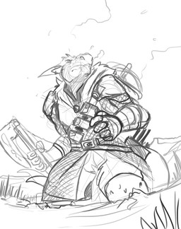 anthro axe clothed clothing ear_piercing ear_ring fangs front_view holding_axe holding_object low-angle_view macro male male_anthro mouth_closed narrowed_eyes piercing ring_piercing solo standing teeth solaxe_(artist) mythology dragon mythological_creature mythological_scalie scalie monochrome sketch