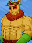 abs anthro belt biceps big_biceps big_muscles blue_background blush bottomwear brown_bottomwear brown_clothing brown_markings brown_pants cheek_tuft clothed clothing eyebrows eyes_closed eyewear facial_tuft front_view fur furgonomics gloves goggles green_clothing handwear hat headgear headwear male manly markings multicolored_body multicolored_fur muscular muscular_anthro muscular_male navel obliques pants pecs pink_nose pose serratus simple_background smile solo standing topless tuft two_tone_body two_tone_fur einthebusinessdeer league_of_legends riot_games tencent teemo_(lol) mammal yordle 2015 colored digital_media_(artwork) half-length_portrait pinup portrait shaded