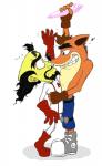 anthro crystal duo flirting male male/male nose_to_nose reaching slash smile teasing retrotard activision crash_bandicoot_(series) crash_bandicoot doctor_neo_cortex bandicoot mammal marsupial absurd_res hi_res