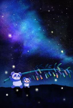 ambiguous_gender anthro biped blush chibi night star walking white_body araru tanabata bear giant_panda mammal 2023 absurd_res hi_res