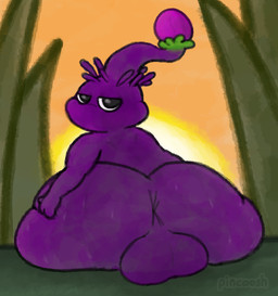 anus backsack balls bedroom_eyes big_balls big_butt bodily_fluids butt genitals grass huge_butt looking_at_viewer looking_back male musk musky_butt narrowed_eyes overweight overweight_male plant purple_body rear_view seductive sitting solo spread_butt spreading sunset sweat sweaty_butt pincoosh nintendo pikmin elemental_creature flora_fauna pikmin_(species) purple_pikmin digital_media_(artwork) hi_res signature
