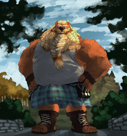 anthro aroused aroused_male barazoku beard bedroom_eyes belly biceps big_belly big_muscles blonde_beard blonde_eyebrows blonde_facial_hair blonde_hair blonde_mustache blonde_sideburns blue_clothing blue_eyes blue_sky boots bottomwear braided_hair brown_body brown_boots brown_clothing brown_footwear brown_fur brown_gloves brown_handwear bulge clothing cloud cloudy_sky erection erection_under_clothing eyebrows facial_hair fingerless_gloves flirting flirting_look flirting_with_viewer footwear forest forest_background fur gloves grass green_clothing grey_clothing grey_shirt grey_tank_top grey_topwear grin grinning_at_viewer hair hands_on_sides handwear inviting inviting_to_sex inviting_viewer kilt leaf looking_at_viewer low-angle_view male manly mature_anthro mature_male musclegut muscular muscular_anthro muscular_arms muscular_male muscular_thighs mustache narrowed_eyes nature nature_background offering_sex offering_to_viewer outside plant presenting presenting_body presenting_bulge purple_clothing rock seducing_viewer seductive shadow shirt shoes showing_off_muscles shrub sideburns sky smile smiling_at_viewer smirk smirking_at_viewer solo tank_top tenting thick_arms thick_eyebrows thick_thighs toeless_boots toeless_footwear topwear tree bighurso thoraden_(magniursus) bear dwarf mammal ursine hi_res