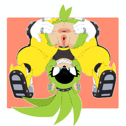 anthro anus big_anus blue_eyes bottomwear butt clothed clothing ear_piercing female footwear genitals green_body hair looking_at_viewer looking_through looking_through_legs looking_through_legs_at_viewer pants piercing presenting presenting_anus shoes simple_background smile smiling_at_viewer solo spread_anus spread_butt spreading tail teeth torn_bottomwear torn_clothing torn_pants vulva kerotheklutz idw_publishing sega sonic_the_hedgehog_(comics) sonic_the_hedgehog_(idw) sonic_the_hedgehog_(series) surge_the_tenrec afrosoricid mammal tenrec 1:1 digital_media_(artwork) hi_res watermark