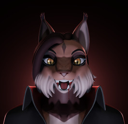 anthro blood blood_in_mouth bodily_fluids cheek_tuft clothing coat countershading dark_body dark_fur dreadlocks ear_tuft facial_tuft fangs female fur head_markings intimidation light_body light_fur looking_at_viewer markings multicolored_body multicolored_fur simple_background solo teeth tongue topwear tuft two_tone_body two_tone_fur wrinkled_nose yellow_eyes grippusavium citra_(sosya142) felid feline lynx mammal vampire 3d_(artwork) digital_media_(artwork) hi_res