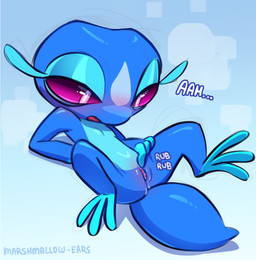 blue_body blue_skin bodily_fluids clitoral clitoral_masturbation clitoral_rubbing clitoris eyelashes feet female female_feral feral fingering fingering_self fingerless_(marking) genital_fluids genitals gradient_eyes gradient_sclera half-closed_eyes lying masturbation narrowed_eyes non-mammal_vulva nude on_back open_mouth purple_eyes semi-anthro simple_background solo tail text toeless_(marking) vaginal vaginal_fingering vaginal_fluids vaginal_masturbation vulva marshmallow-ears nintendo pokemon pokemon_winds_and_waves gecqua generation_10_pokemon pokemon_(species) reptile scalie 2026 digital_media_(artwork) hi_res