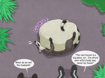 abdominal_bulge after_vore ambiguous_gender belly big_belly claws eyes_closed fatal_vore feral fur grey_body grey_fur group hand_on_belly heart_symbol huge_belly hyper hyper_belly lying mostly_offscreen_character on_side outside rumbling_stomach smile speech_bubble standing tail text trio vore whiskers white_body white_fur strega coati mammal procyonid 2026 english_text hi_res