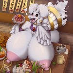 anthro areola big_breasts breast_rest breasts chopsticks detailed_food eating eating_food female food food_in_mouth fried_food huge_breasts hyper hyper_breasts kitchen_utensils meat nipple_piercing nipples piercing pink_areola pink_nipples plate restaurant sashimi tempura text thick_thighs tongue tongue_out tools white_body expand-blurples nintendo pokemon epiphany_(expand-blurples) generation_5_pokemon legendary_pokemon pokemon_(species) red_snapper reshiram shiny_pokemon 1:1 detailed hi_res japanese_text