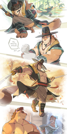 abs anthro barazoku biceps blush clothing embarrassed food hat headgear headwear instant_noodles katana kemono male melee_weapon muscular muscular_anthro muscular_male nipples noodles nude pecs ramen sword text weapon tigerlukke cup_noodles xxl_woofia choi_yuhee choi_yuhyun mammal mustelid musteline true_musteline weasel absurd_res english_text hi_res brother_(lore) brothers_(lore) sibling_(lore)