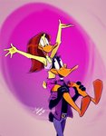 anthro bottomwear clothing duo female male shorts juneduck21 looney_tunes the_looney_tunes_show warner_brothers daffy_duck tina_russo anatid anseriform avian bird duck hi_res