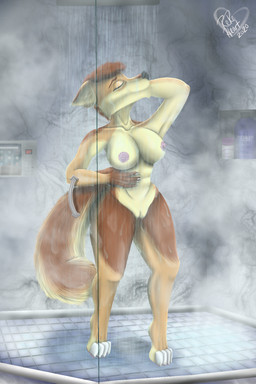 anthro bath breasts female genitals nipples nude soap solo vulva water rereheart canid canine canis mammal wolf 2:3 hi_res