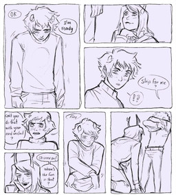 clothing command dialogue dominant dominant_female dominant_humanoid duo embarrassed fangs female grub_scars head_on_hand horn interrobang male male/female motion_lines multiple_pupils not_furry removing_shirt speech_bubble submissive submissive_humanoid submissive_male surprised teeth text undressing undressing_self dronema homestuck ms_paint_adventures karkat_vantas vriska_serket alien horned_humanoid humanoid troll_(homestuck) 2015 black_and_white comic digital_drawing_(artwork) digital_media_(artwork) english_text monochrome