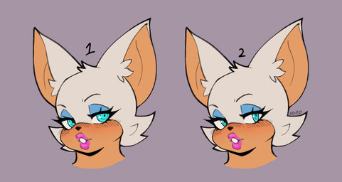 anthro bedroom_eyes big_ears blue_eyes blush blush_lines comparing female fur lips narrowed_eyes pink_lips seductive solo thick_lips white_body white_fur eldiipiid sega sonic_the_hedgehog_(series) rouge_the_bat bat mammal 2026 hi_res