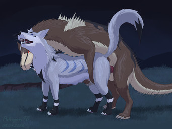 animal_genitalia animal_vulva back_spikes balls black_feet blue_body blue_eyes blue_fur brown_body brown_fur canine_genitalia canine_vulva claws countershade_torso countershading digitigrade duo erection fangs feet female female_penetrated feral feral_on_feral feral_penetrated feral_penetrating feral_penetrating_feral finger_claws from_behind_position fur genitals grass horn interspecies knot knotted_penis leg_markings male male/female male_penetrating male_penetrating_female markings mating_grip mounting multi_teat night no_sclera open_mouth outside penetration penile penile_penetration penis penis_in_vagina plant pointy_ears pupils raised_tail red_eyes sex sharp_teeth sky slit_pupils snout socks_(marking) spikes spikes_(anatomy) stripes tail teats teeth thrusting toe_claws vaginal vaginal_penetration vulva whisker_spots whiskers pokegontc canid canine felkin fox mammal 2026 4:3 dated hi_res signature