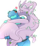 2022 amphibian anthro blue_body blush carrying_another carrying_partner digital_media_(artwork) dragon duo eyelashes generation_5_pokemon generation_6_pokemon goo_creature goodra goopyarts heart_symbol kissing looking_at_another mythological_creature mythological_scalie mythology nintendo pokemon pokemon_(species) purple_body red_sclera romantic romantic_couple scalie seismitoad tail