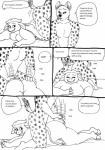 2016 anthro becca_(bernielover) bernielover big_breasts bovid bovine breasts butt cape_buffalo clothing comic dialogue disney duo english_text fan_character female flat_chested hi_res hyena mammal melissa_bogo_(bernielover) monochrome spotted_hyena text zootopia