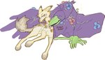 ambiguous_gender duo feathers feral fur purple_body purple_feathers simple_background white_background yellow_body yellow_fur guncht maverick_(guncht) rue_(guncht) avian bird canid canine canis jackal mammal pelecaniform shoebill