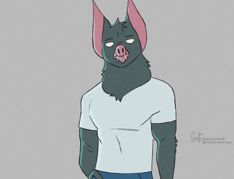 anthro athletic black_body black_fur bottomwear clothed clothing denim denim_bottomwear denim_clothing fur jeans male pants pecs sex shirt solo topwear turnaround white_clothing white_shirt white_topwear sound_warning spicyboi01 dispatch sonar_(dispatch) bat mammal 2d_animation animated frame_by_frame meme short_playtime sound webm