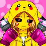 anthro anthrofied clothed clothing electroshock_weapon female fingerless_gloves gloves glowing glowing_eyes hair handwear hoodie looking_at_viewer machine orange_hair pikachu_hoodie pink_background pink_eyes pokemorph purple_eyes red_cheeks simple_background smile solo taser topwear weapon yellow_body yellow_skin datfurrydude five_nights_at_freddy's five_nights_at_freddy's_2 nintendo pokemon scottgames toy_chica_(fnaf) animatronic avian bird chicken galliform gallus_(genus) generation_1_pokemon phasianid pikachu pokemon_(species) robot 1:1 crossover