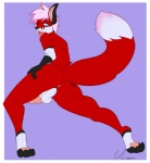 anthro anus backsack balls blue_eyes border butt erection fur genitals male nude one_eye_closed penis pose presenting red_body red_fur solo tongue tongue_out white_border wink anixis conditional_dnp allenfoxtail canid canine fox mammal digital_media_(artwork)