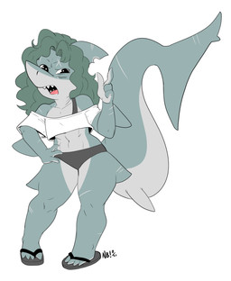 4_fingers 4_toes abs anthro arm_fin beverage big_tail blue_body blue_skin breasts can clothed clothing container crop_top feet female fin fingers flip_flops footwear gills green_hair hair hand_on_hip head_fin holding_can holding_container holding_object holding_soda leg_fins midriff muscular muscular_anthro muscular_female navel neck_gills non-mammal_breasts non-mammal_navel notched_fin panties sandals scar sharp_teeth shirt shoes simple_background single_strap single_strap_bra single_strap_clothing small_breasts soda solo tail teeth thick_thighs toes topwear underwear white_background wide_hips nerdbayne brenda_(nerdbayne) aquatic fish mammal shark 2025 absurd_res hi_res signature
