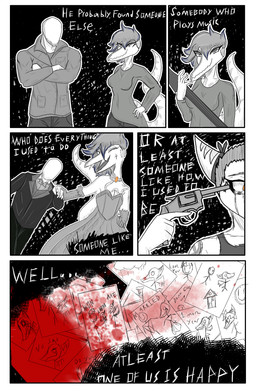 5_fingers amber_eyes anthro blood blood_splatter bodily_fluids breasts choker clothing crossgender crying death dialogue drawing_(object) drawing_in_a_drawing duo faceless_character faceless_human faceless_male female fingers grey_eyes gun gun_to_head hair handgun holding_gun holding_handgun holding_object holding_ranged_weapon holding_revolver holding_weapon jacket jewelry long_tail male necklace ranged_weapon revolver shirt suicide tail tattoo tears text topwear weapon gothgator0 cavemanon_studios goodbye_volcano_high ko_op_(game_developer) snoot_game anon_(snoot_game) fang_(gvh) nick_(gvh) baryonyx dinosaur human mammal prehistoric_species pterosaur reptile saurischian scalie spinosaurid theropod absurd_res comic digital_drawing_(artwork) digital_media_(artwork) english_text hi_res spot_color