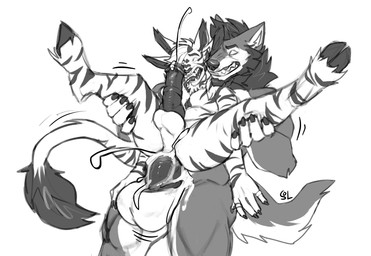 4_ears anal anal_orgasm anal_penetration animal_genitalia animal_penis anthro anthro_on_anthro anthro_penetrated anthro_penetrating anthro_penetrating_anthro balls bared_teeth beard big_penis bodily_fluids claws cum cum_on_balls cum_on_own_balls cum_on_own_penis cum_on_penis cum_on_self cum_splatter duo ejaculation equine_genitalia equine_penis eyes_closed facial_hair finger_claws genital_fluids genital_piercing genitals hair hands-free holding_another hooves huge_penis hung_bottom hybrid_genitalia hybrid_penis knot knotted_equine_penis knotted_penis looking_pleasured male male/male male_penetrated male_penetrating male_penetrating_male motion_lines multi_ear nude open_mouth orgasm penetration penile penile_penetration penis penis_in_ass penis_piercing perineum piercing prince_albert_piercing sex short_hair simple_background size_difference spread_legs spreading standing striped_arms striped_legs tail tail_tuft teeth tongue tongue_out tuft solaxe_(artist) kayde_(kaydewolf) nitro_(nitrozerg) canid canine canis equid equine hybrid mammal wolf zebra hi_res monochrome sketch