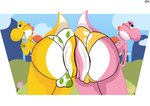ass_to_ass big_butt butt butt_focus camel_toe clothing duo female feral gesture hand_gesture looking_at_viewer male male/female underwear upset killrabs mario_bros nintendo dinosaur prehistoric_species reptile scalie yoshi absurd_res hi_res