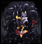 anthro collar dominant dominant_anthro dominant_male inviting_viewer latex leash leashed_collar liquid_latex male red_sclera smile smiling_at_viewer solo tentacles tentacles_everywhere yellow_eyes maefeline canid canine fox mammal 2024 hi_res