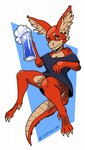 2021 anthro biped blue_background bottomless bottomless_female breasts captaincob claws cleavage clothed clothing ear_tuft female hi_res kobold mug non-mammal_breasts red_(captaincob) red_body red_scales scales simple_background solo tan_body tan_scales toe_claws tuft white_background